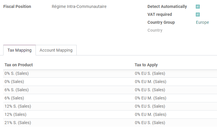 Example: Belgian to Intra-Community tax mapping with Fiscal Positions in Odoo Accounting