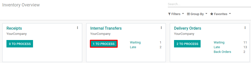 View of the button to click to see the internal transfers that need to be processed