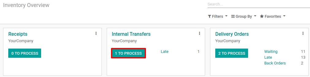 View of the button to click to see the internal transfers that need to be processed