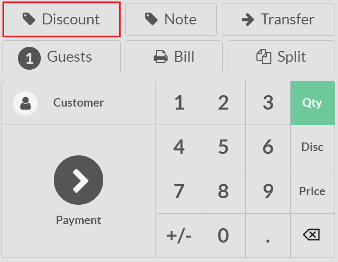 View of the button to use for global discount via the pos interface